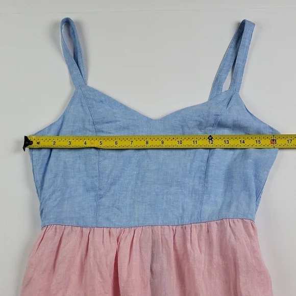 Cynthia Rowley 100% Linen Pink & Blue Chambray Color Block Tiered Sundress - Picture 14 of 16